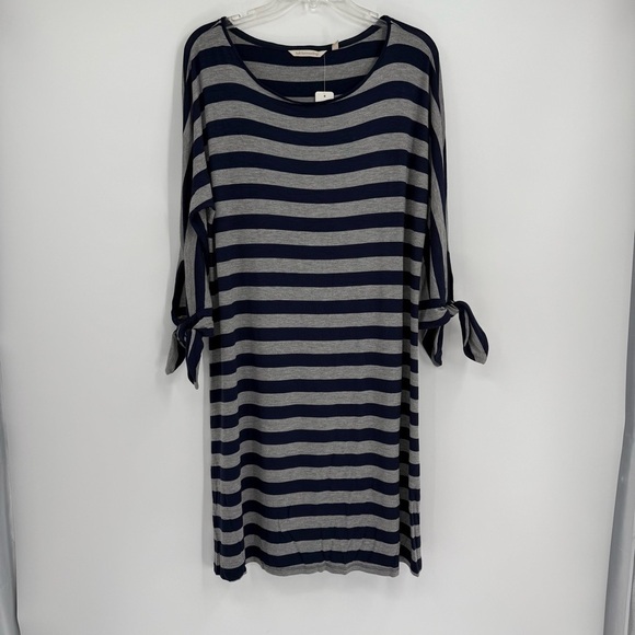 Soft Surroundings Adrift Dress Size M Women Shift Tie Cuffs Stripe NWT Blue Gray - Picture 12 of 12